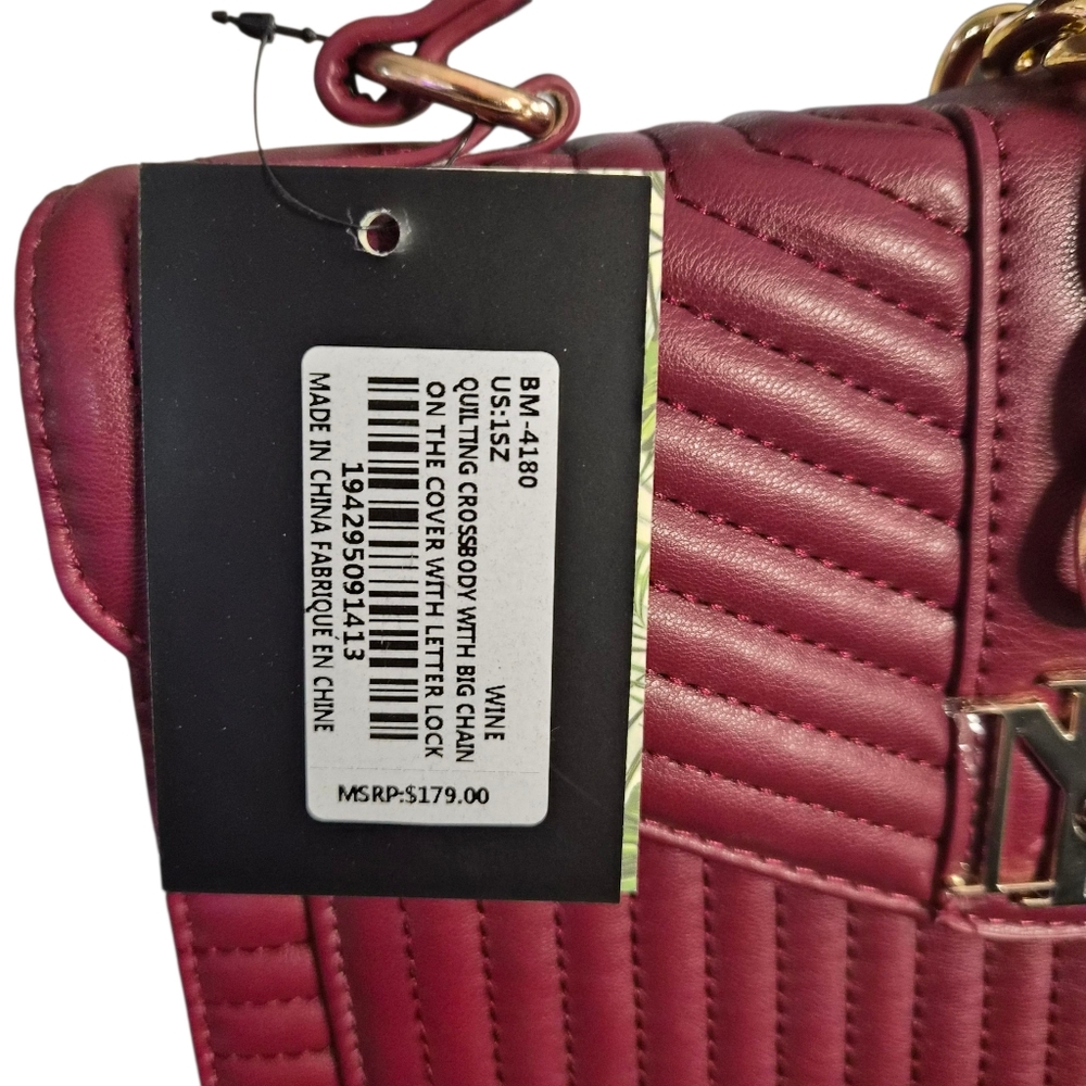 NWT Badgley Mischka Elegant Wine Colored Quilted Crossbody Handbag. - Picture 6 of 12